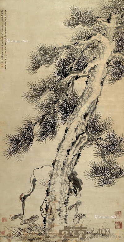 1775年作 松鹤延年 立轴 水墨纸本 173×87cm