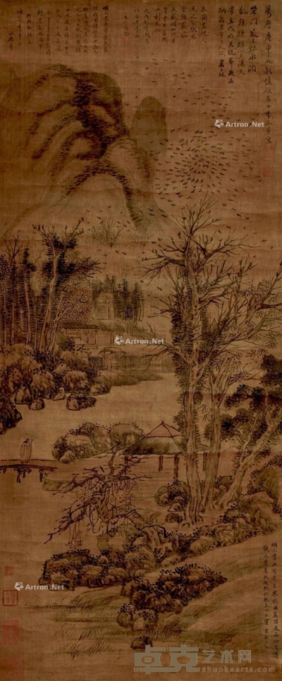 1620年作 寒鸦图 立轴 设色绢本 123×52cm