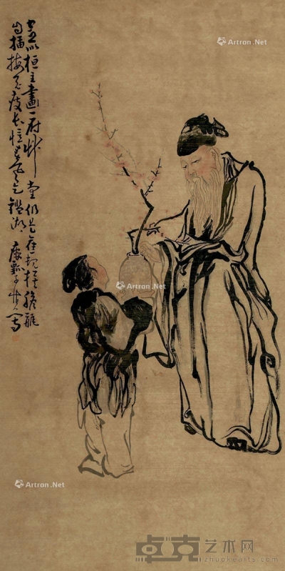 赏梅图 立轴 设色纸本 132×67cm