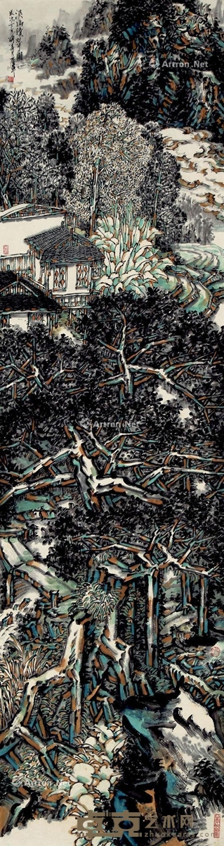 王庆军 2007年作 溪山积翠图 180×49cm