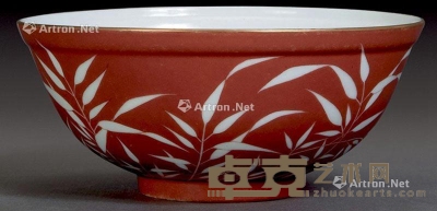 清 矾红竹叶纹碗 直径17cm