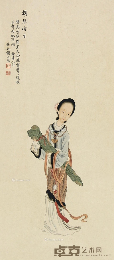 谢之光 携琴待月 65×29cm