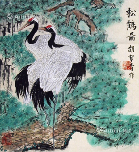 胡絜青     松鹤图