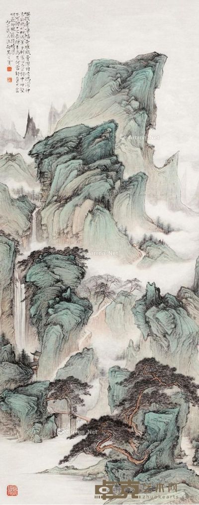 吴文质 青山观瀑图 133×52cm