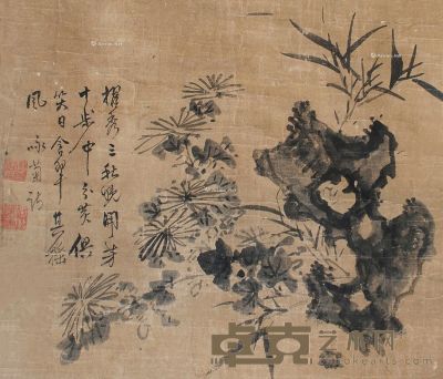 佚名 秋竹菊石图 37×43cm