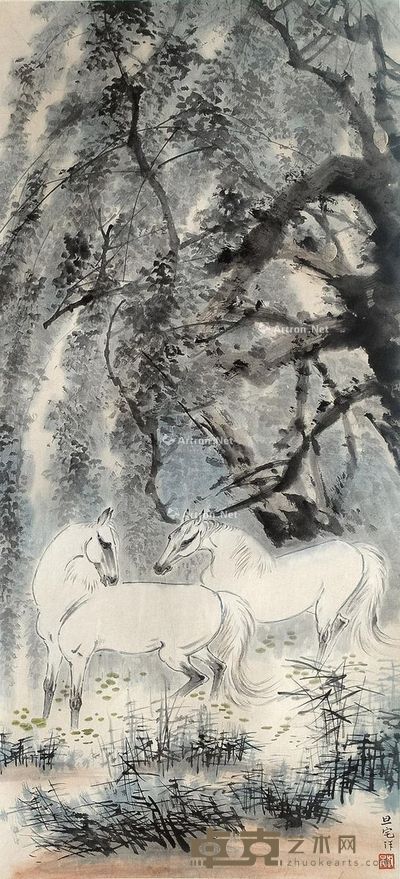 刘旦宅 双骏图 94×43cm