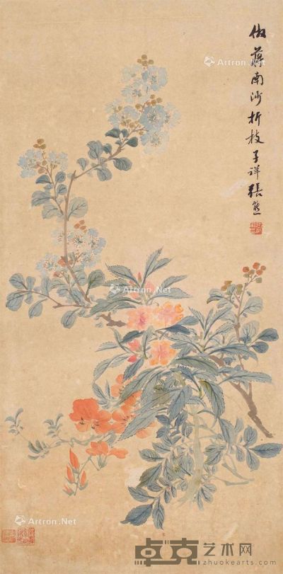 张熊 花卉 68×33cm