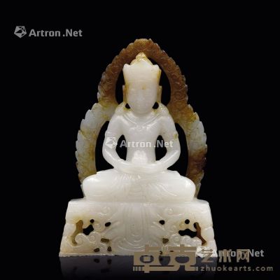 清代白玉带沁阿弥陀佛坐像 和田玉 重169g；11.3×1.9×8.3cm
