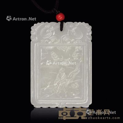 清代白玉故事人物诗文牌 和田玉 重93g;7×1×5cm