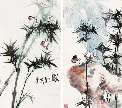 董希源 竹禽图
