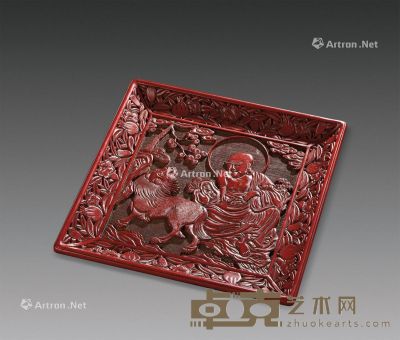明代（1368～1644） 剔红罗汉纹方盘 长22.2cm；宽22cm；高3.4cm