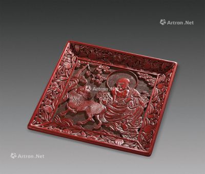 明代（1368～1644） 剔红罗汉纹方盘
