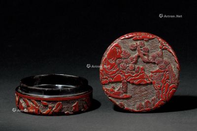 明代（1368～1644） 剔红山水泛舟纹香盒