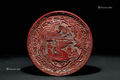 明代（1368～1644） 剔红携琴访友纹盘
