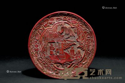 明代（1368～1644） 剔红携琴访友纹盘 直径17cm；高2.3cm