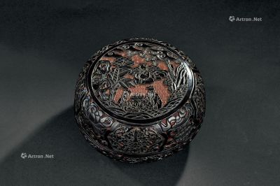 明代（1368～1644） 剔黑髙士纹捧盒