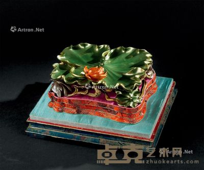 清代（1644～1911） 彩漆荷叶香盘 长22cm；宽7.5cm；高7.2cm