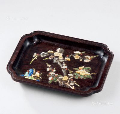 清代（1644～1911） 紫檀嵌百宝花卉灵芝纹倭角长方香盘