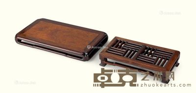 清代（1644～1911） 红木脚踏红木嵌瘿木面长方台 （二件一组） 尺寸不一