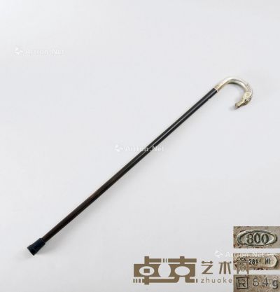 银制马杖首紫檀拐杖 高84.3cm