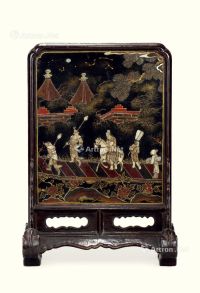 明代（1368～1644） 大漆嵌螺钿人物故事纹描金花鸟纹砚屏