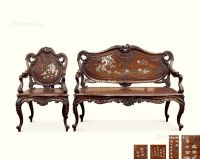 清中期（1776～1839） 红木巴洛克风格嵌螺钿三弯腿双人椅 单人椅 （一组）