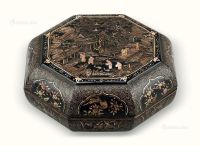 清代（1644～1911） 大漆嵌螺钿亭台人物纹八角盖盒