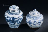 明代（1368-1644年） 青花凤纹罐 青花花卉纹盖罐 （二件一组）