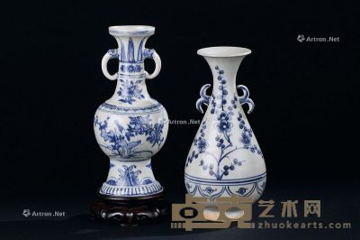 明代（1368-1644年） 青花梅花纹双耳玉壶春瓶 青花花卉纹双耳瓶 （二件一组） 尺寸不一
