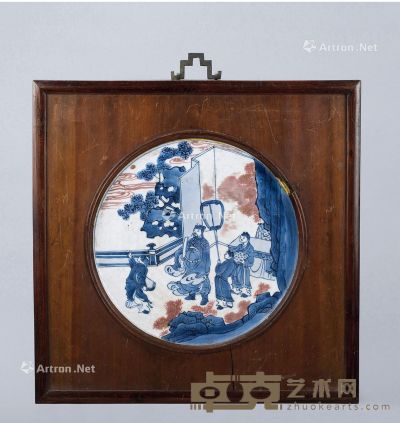 清代（1644-1911年） 青花釉里红人物纹瓷板挂屏 长26cm；宽25.8cm