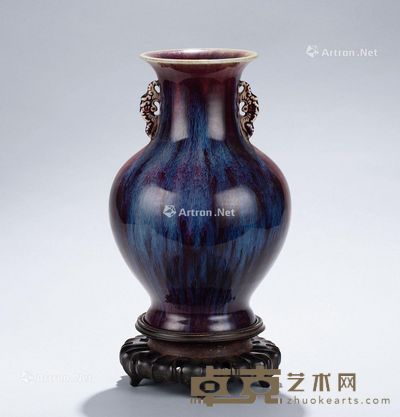 窑变釉双蝠耳瓶 高28.8cm