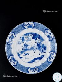 清代（1644-1911年） 青花狩猎图纹花口盘