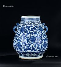 清代（1644-1911年） 青花缠枝莲纹暗八僊纹鹿头尊