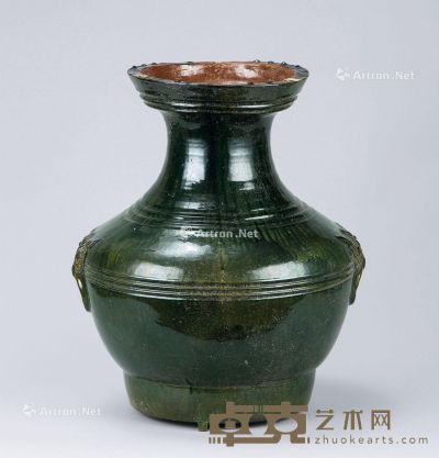 汉代（B.C.206-A.D.220年） 绿釉双兽耳大瓶 高52cm