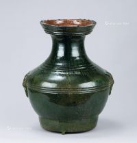 汉代（B.C.206-A.D.220年） 绿釉双兽耳大瓶