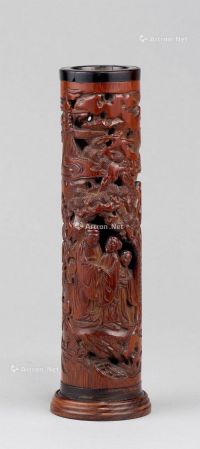 明代（1368-1644） 竹镂雕松下高士纹香筒
