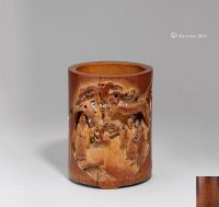 清早期（1644-1775） 竹镂雕虎啸三溪纹笔筒
