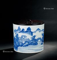 清代（1644-1911） 青花山水纹笔筒