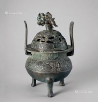 宋代-元代（960-1368） 铜龙钮冲天耳三足香炉