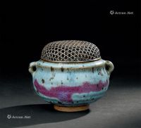 宋代-元代(960-1368年）作 钧窑紫斑双耳香炉