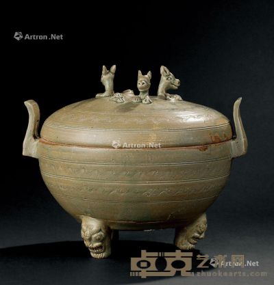 东晋(317-420年）作 越窑三兽钮鼎式香炉 高21.2cm