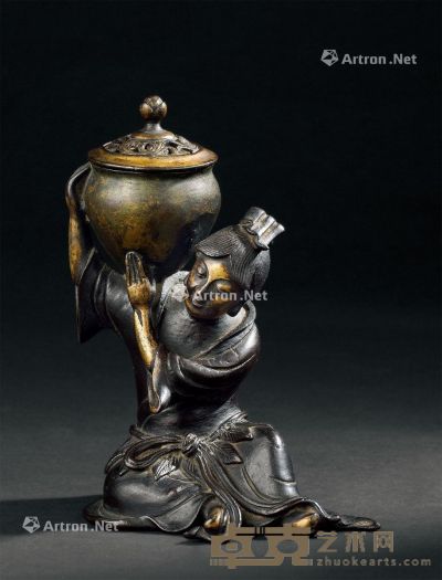 17世纪 铜鎏金人物香熏 高14.9cm
