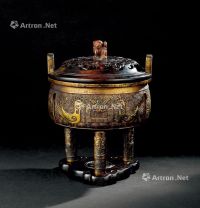 清代(1644-1911年）作 铜鎏金■凤纹冲天耳三足香炉