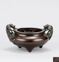 明代(1368-1644年）作 铜双螭龙耳三足香炉