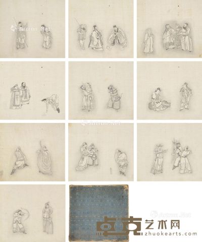 人物纹 册页 （十开） 水墨绢本 23.5×26.5cm×10