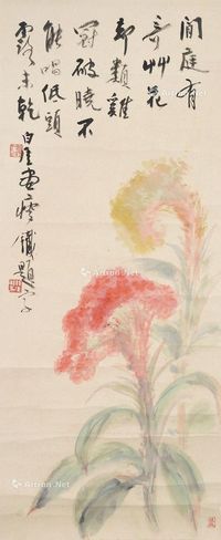 白厓  钱瘦铁画 题 鸡冠花