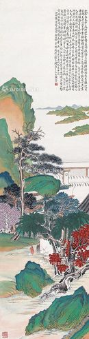 山水人物 立轴 设色纸本