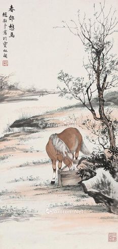 春郊憩马 立轴 设色纸本