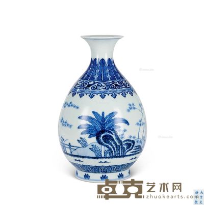 仿清光绪款 青花芭蕉玉壶春瓶 高29.5cm