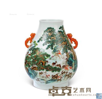 仿清乾隆款 粉彩百鹿鐏 高47cm